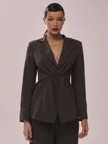 MUSERA Woven Tailored Tie Waist Suit Blazer Valentines Winter Evening