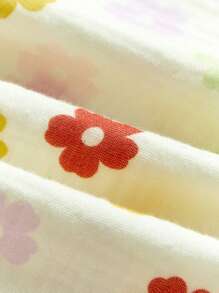 THE HAPPY LOOK Young Girls Colorful Flower Print Loose Casual Puff Sleeve Square Neck A-Line Shirt & Pants Sets, Casual Style