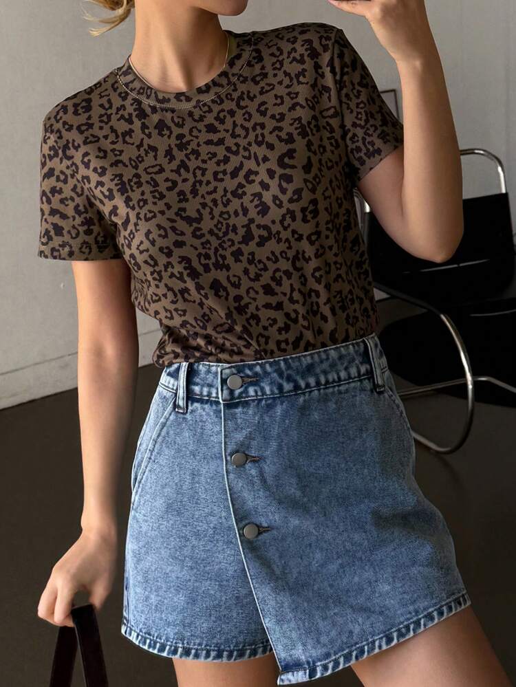 Women's Round Neck Short Sleeve Leopard Print Casual T-Shirt Summer,Graphic Tees