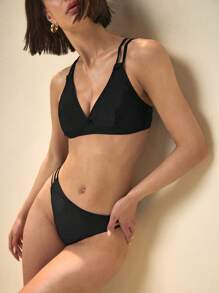 SHEIN Swim 夏季女士黑色比基尼泳装套装 - 黑色 - 查看 3