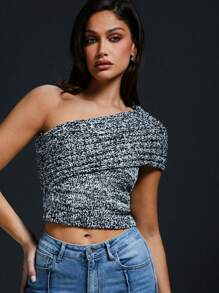 SHEIN Unity One Shoulder Sweater Knit Top Simple Fashionable Daily Casual - Black - View 1