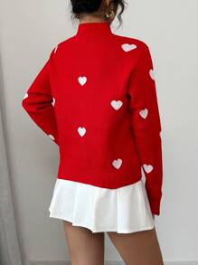 Chiquease Suéter de enamorados con corazón de contraste de color para el Día de San Valentín, nueva camisa de punto tipo jacquard con botones de nudo estilo retro chino para el Año Nuevo Chino