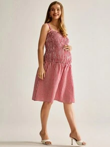 MaterniWear 孕妇简约休闲日常细肩带连衣裙 - 紅白色 - 查看 3