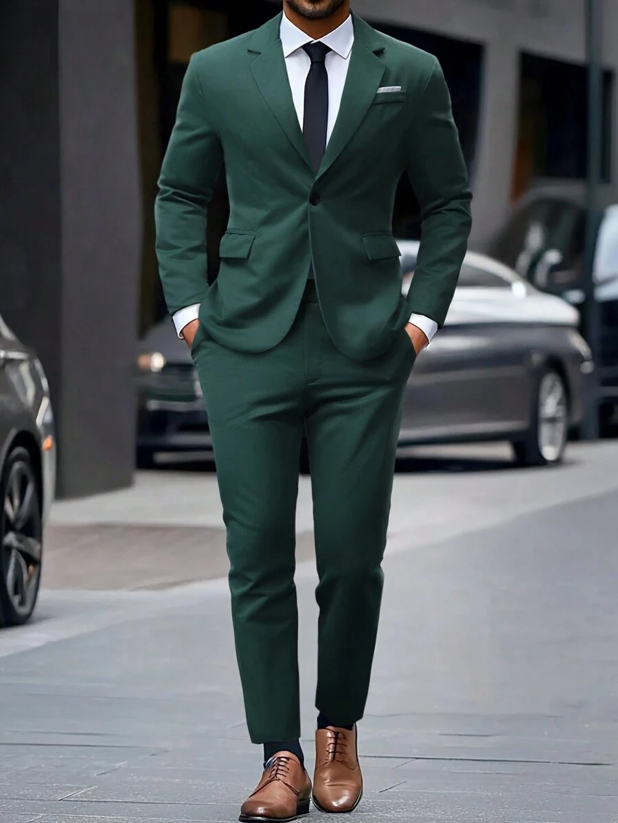 Manfinity Mode Ensemble de costume couleur unie pour homme avec chemise et pantalon, style minimaliste pour un port décontracté au quotidien