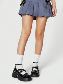 ROMWE Grunge Punk Buty skórzane Mary Jane w stylu vintage, Punk Rock z zamkniętymi palcami, krzyżujący się pasek z metalową klamrą, gotyckie lolita, grube platformy oksfordy dla kobiet