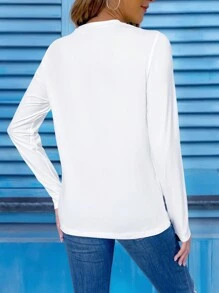 SHEIN LUNE 心形印花长袖大码 T 恤，情人节 - 白色 - 查看 2