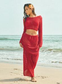 Forever 21 Spring & Summer Women Valentine's Day/Elegant/Casual/Vintage/Festival/Easter/Guest/Tea Party/Basic/Concert Women/Prom /Wedding/Rave Festival/Formal/Western/Cocktail/Spring/Birthday/Cute/Classy/Going Out/Vacation/2000s Style/Beach/Red Cover Ups Sweater - Red - View 3