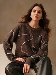 Anewsta 女士圆领装饰仿珍珠手洗套头卫衣秋季卫衣