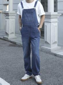 Manfinity Homme Plus Size Men's Denim Bib Overall & Pants Set - Medium Wash - View 3