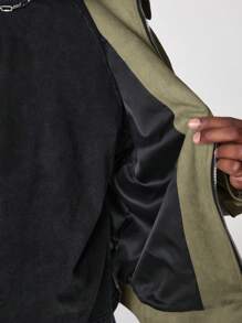 Manfinity VCAY Men's Front Zipper Long Sleeve Pocket Casual Jacket, Everyday Wear, For Fall Winter - Army Green - View 5