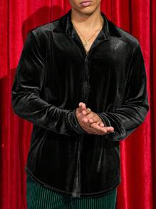 Manfinity AFTRDRK 男士针织休闲日常宽松长袖开衫衬衫 - 黑色 - 查看 1