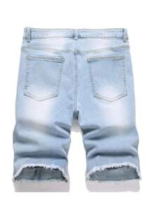 Manfinity LEGND 男士休闲简约牛仔短裤，日常穿着 - 藍色 - 查看 2