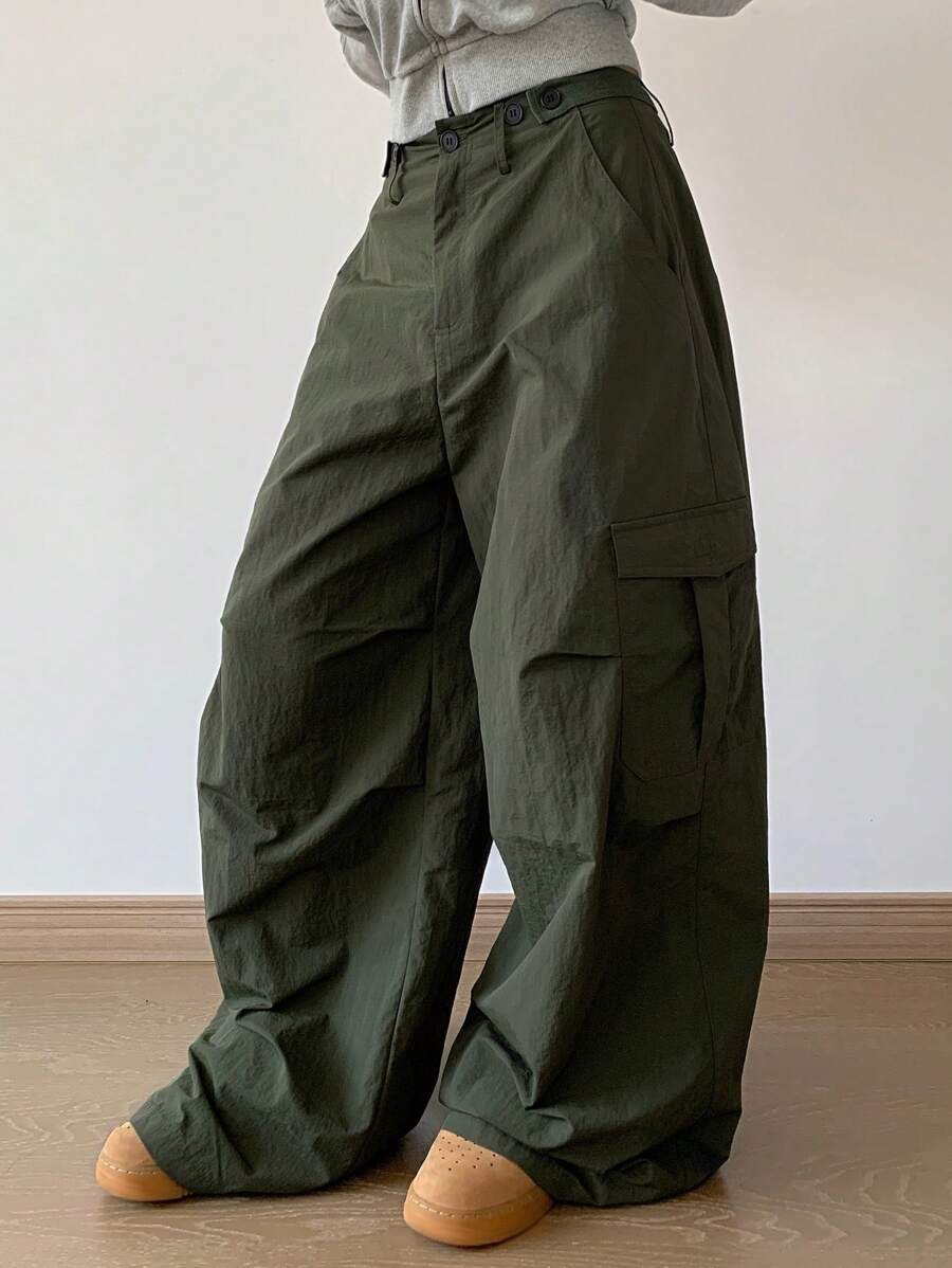 DAZY Women Casual Solid Color Cargo Baggy Pants With Large Pockets,Fall Clothes - Army Green - View 1
