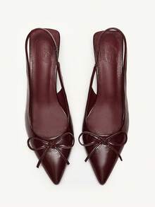 CUCCOO CHICEST 尖头细高跟鞋领结勃艮第酒红色女式高跟鞋，优雅复古风格，适合正式场合 - 酒紅色 - 查看 9