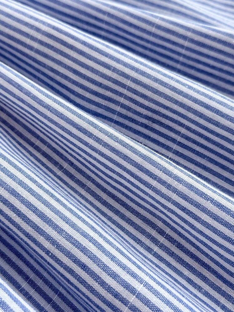 Girlism Vestido corto de verano de línea A con cintura fruncida, estilo casual con rayas azules y blancas, para adolescentes, apropiado para vacaciones y uso diario - Azul y blanco - Añade 6