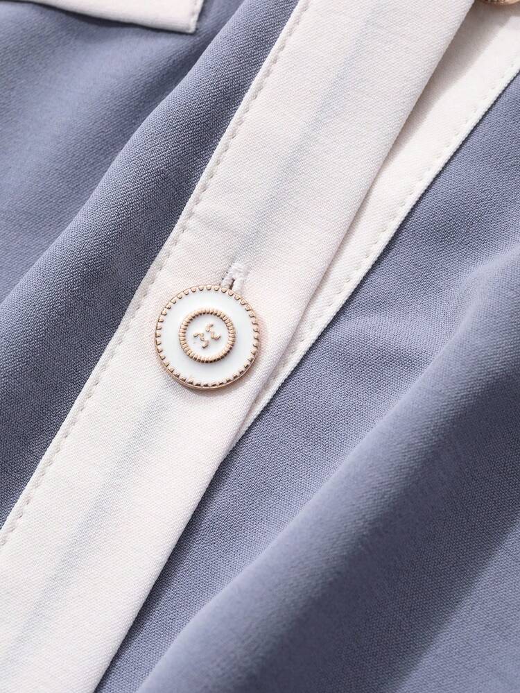 Colorblock Splice Sense Of High Fashion Women Long Dress Sundress Shirt Dress