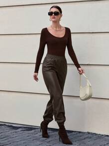 EURMUSE Damskie spodnie casualowe w jednolitym kolorze, minimalistyczna moda do codziennego noszenia