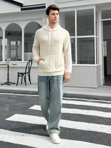 Manfinity VCAY sweat-shirt à capuche casual ample à épaules tombantes en tricot jacquard pour homme, adapté pour un port quotidien - Nude - Voir 5
