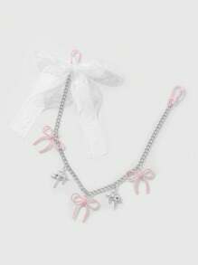 ROMWE Kawaii 1 chiếc Y2K Chic Thời trang Dễ thương Đa năng Chất lượng cao Dây chuyền bạc với ren trắng, Móc khóa mặt dây chuyền hình ngôi sao nơ Acrylic màu hồng, Thích hợp cho phụ nữ, bé gái, trang phục hàng ngày và quà tặng ngày lễ - Hồng - Xem 8