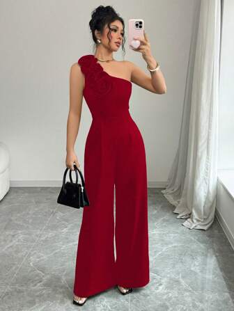 Rafferiza 女士红色无袖花卉连体裤，适合日常休闲穿着