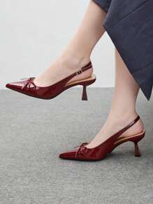 CUCCOO CHICEST Giày cao gót đế xuồng mũi nhọn hở mũi họa tiết bướm trơn màu cho nữ, đơn giản & thoải mái, gợi cảm cho tiệc tùng, giáng sinh, hẹn hò, dịp trang trọng, thích hợp cho mùa xuân, hè, thu, đông 2024, ngày lễ tình nhân màu đỏ tía - Màu Đỏ Sâu - Xem 3