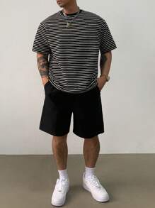 DAZY Men's Summer Striped T-Shirt & Shorts 2pcs Set - Grey - View 7