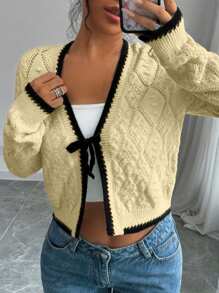 Chiquease French Style Casual Versatile 3D Diamond Pattern Long Sleeve Pullover Knit