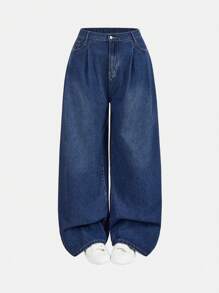 SHEIN PETITE CURVE Women's Plus Size Relaxed Fit Blue Denim Jeans - Blue - View 3