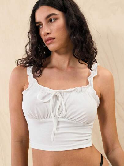 ملابس علوية نسائية كشكش الثوب الصاف أبيض كاجوال