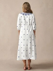 SHEIN Rochie de maternitate cu decolteu în V cu mânecă lungă cu cravată în față cu imprimeu floral - alb - Vizualizare 2