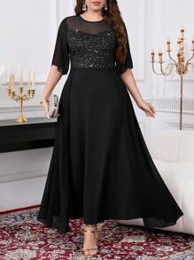 Gownix Váy chữ A bằng vải tuyn đen vát kim tuyến lấp lánh cỡ lớn cho nữ, Váy đen cho nữ, Trang phục đi chơi, Váy cho nữ, Váy thanh lịch, Váy thanh lịch, Váy cưới thanh lịch, Váy xuân hè cho nữ, Trang phục nghỉ dưỡng cho nữ - màu đen - Xem 5