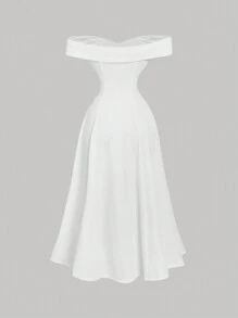 SHEIN MOD Váy dài nhung đỏ gợi cảm một bên vai, dài nửa mùa thu, dài nửa thanh lịch, dài nửa cổ điển, váy ngày lễ, váy lễ Tạ ơn, váy năm mới, váy dự tiệc Giáng sinh, ngày lễ, váy trang trọng cho phụ nữ, váy dự tiệc cho phụ nữ - trắng - Xem 2