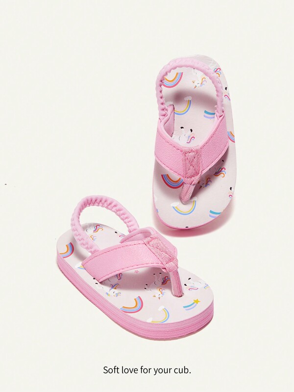 Cozy Pixies Summer Beach Vacation Open Toe Slip-On Thong Sandals With Funny Unicorn Print Pattern