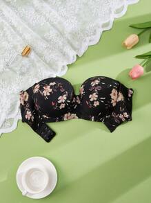 DesireSculpt Women's Strapless Floral Print Black Push Up Bra With Medium Stretch Fabric For Casual Wear - Multicolor - View 6