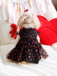 PETSIN Black Heart Mesh Princess Dress, Valentine's Party Pet Dress For Cats & Dogs