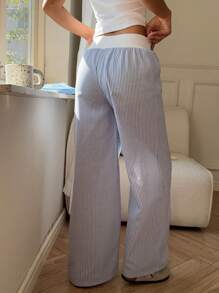 SHEIN EZwear 女士休闲条纹阔腿裤