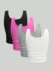 SHEIN Teen Girls' Casual Versatile Minimalist Solid Color Pleated Camisole