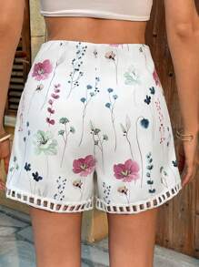 Calvaya Women's Vacation Casual Floral Print Belted Shorts