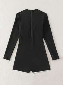 Swim SPRTY Summer Women's One-Piece Rash Guard With Snake Skin Pattern And Drawstring, Tight-Fitting Beach & Surfing Activewear, White, Long Sleeve - Black - View 7