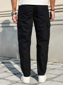 Manfinity Homme Jeans casuales versátiles de unicolor con cierre de cremallera para hombres - Negro - Ver 2