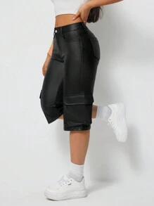 SHEIN ChicEase Modische grafische Einkaufstasche, beschichtete 7/8 gerade Damenhose