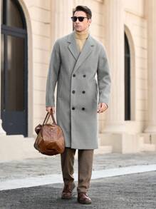 Manfinity Homme 男士修身常规肩部休闲翻领开襟保暖加厚夹克，适合秋冬季穿着 - 深灰色 - 查看 4