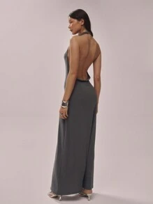 MUSERA Textured Knit Look Halterneck Scoop Back Maxi Dress Elegant Spring Summer Vacation Party