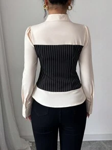 Elenzga Stylowa koszula 2 w 1 w paski z marszczeniami