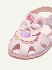 Cozy Pixies 夏季可爱兔子蝴蝶结幼儿女童室内户外一脚蹬轻便平底凉鞋，适合婴儿，粉色 - 粉色 - 查看 4
