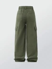 Tween Boy Casual Straight Leg Washed Military Green Jeans - Army Green - View 2