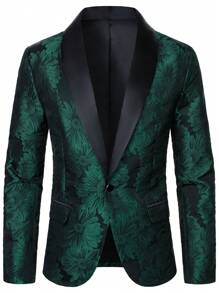 Manfinity AFTRDRK 男士撞色长袖前扣休闲西装外套，复古绅士风格燕尾服西装外套 - 綠色 - 查看 2