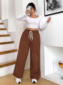 Calvaya Plus Size Women Thick Warm Corduroy Pants, Loose Straight Leg Casual Trousers For Home, Outdoor, Autumn/Winter