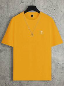 Manfinity Hypemode Men's Solid Color Round Neck Short Sleeve Botanical Print Casual Top Tee