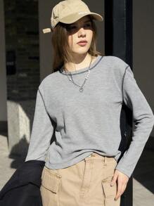 Jouncy 女士时尚灰色撞色缝线 T 恤 - 灰色 - 查看 5